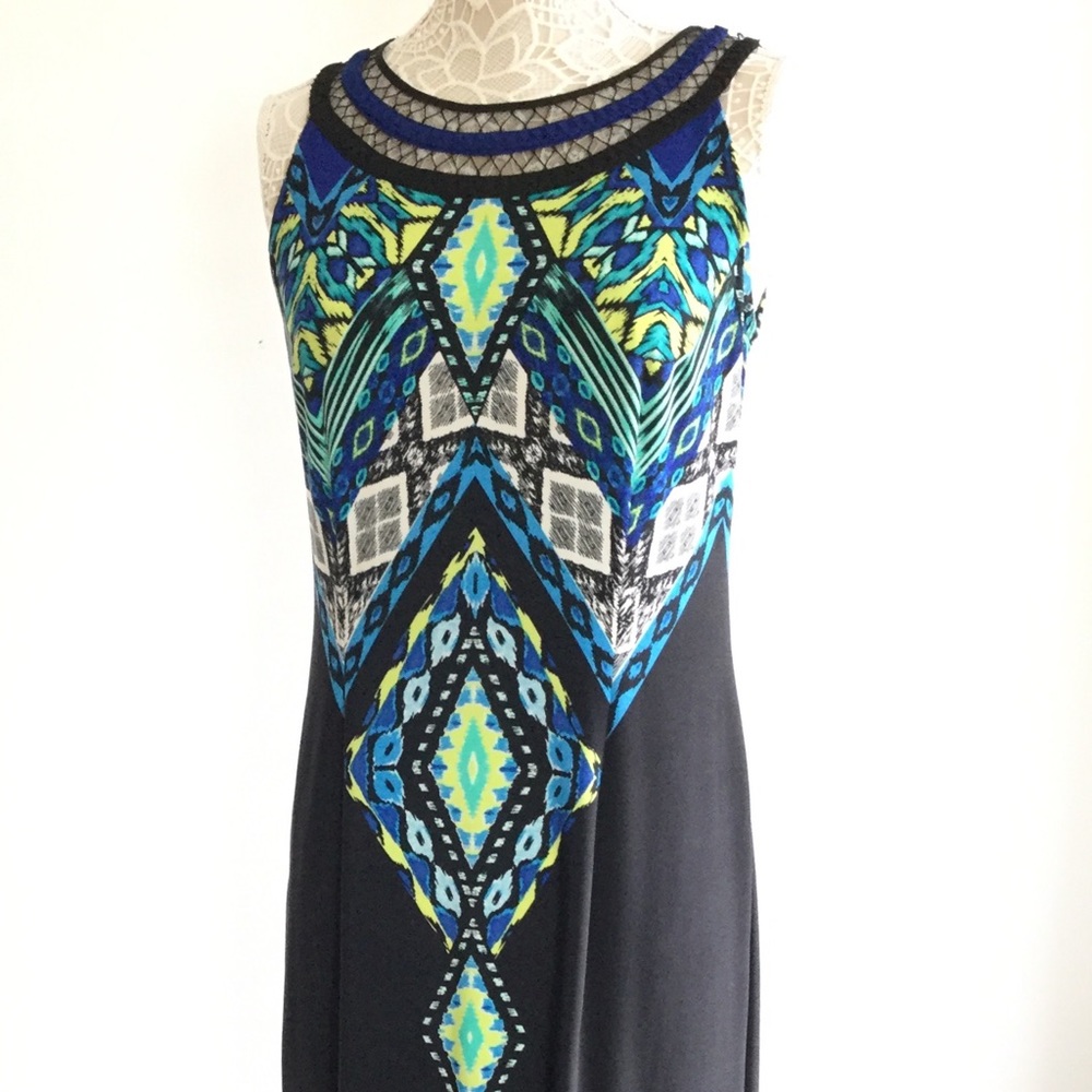 SANDRA DARREN Geometric Print Blue Maxi Dress